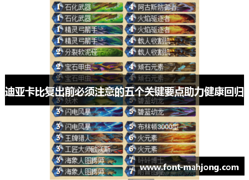 迪亚卡比复出前必须注意的五个关键要点助力健康回归